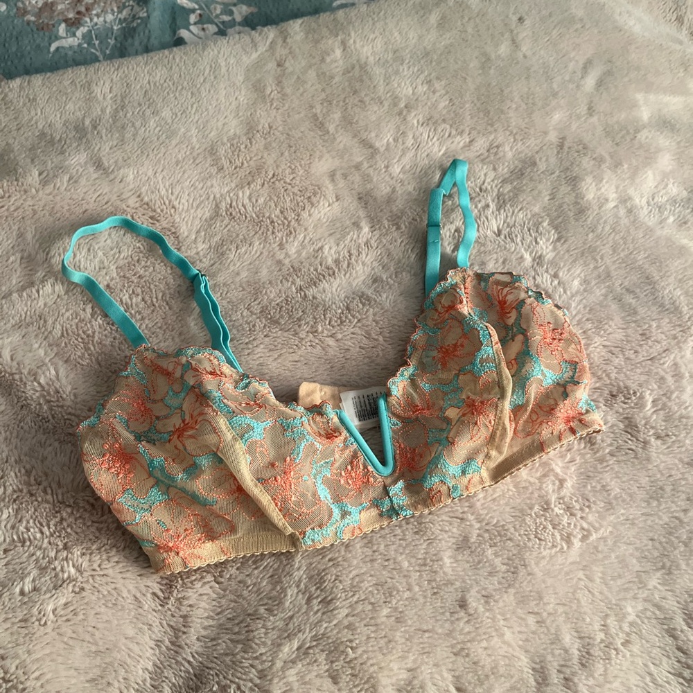 Coral and teal bralette